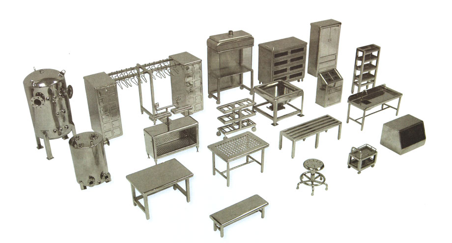 Wide array of stainless steel products ranging from boilers to stools.
